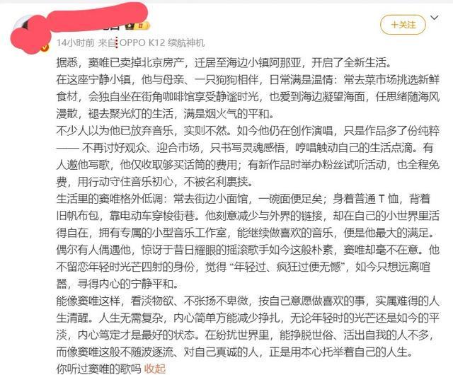 乐鱼app-55岁窦唯已迁居阿那亚，骑电动车，背帆布包，陪妈妈去市场买菜